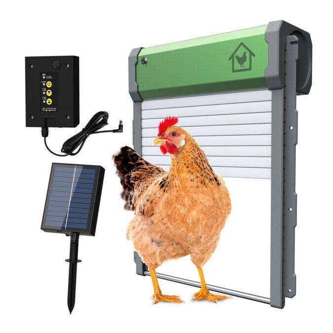 TOMTOP Technology Co., Ltd: 57% OFF Automatic Chicken Coop Door Solar Powered Chicken Door with Timer / Light Sensor / Remote Control / Manual Mode Aluminum Alloy 4 Modes Automatic Chicken Door with Anti-Pinch Design,54.4