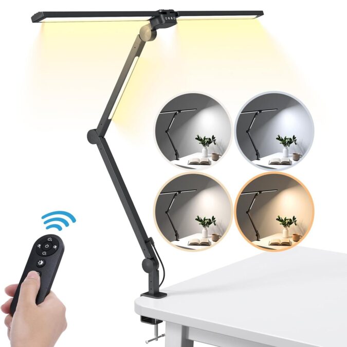 TOMTOP Technology Co., Ltd: 64% OFF 272LEDs Dimmable Desk Lamp with Clamp Double Swing Arm Architect Table Lights with Remote Control Foldable Bendable Bracket,43.7?