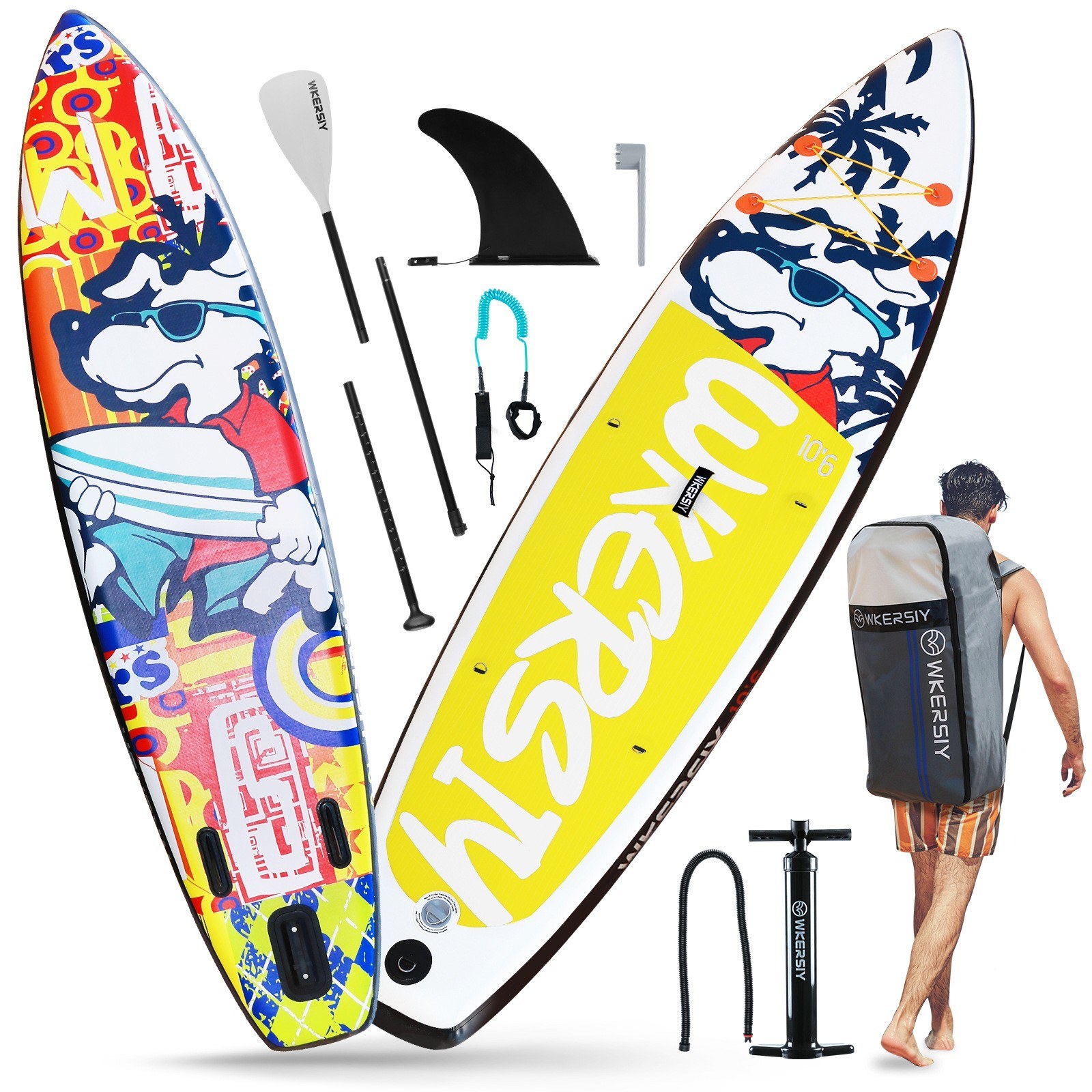 TOMTOP Technology Co., Ltd: 25% OFF WKERSIY 3.2M Inflatable Stand Up Paddleboard SUP Board 6 Inch Thick SUP Surfboard Surf Set with Paddleboard Surf Fin Coiled Leash Inflator Pump and Carry Bag,153.99?+